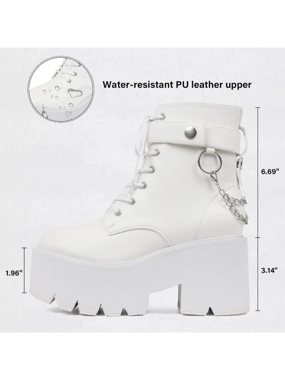 Women's White Rubber Platform Chunky Wedge Lace Up Chain Zipper Ankle Booties